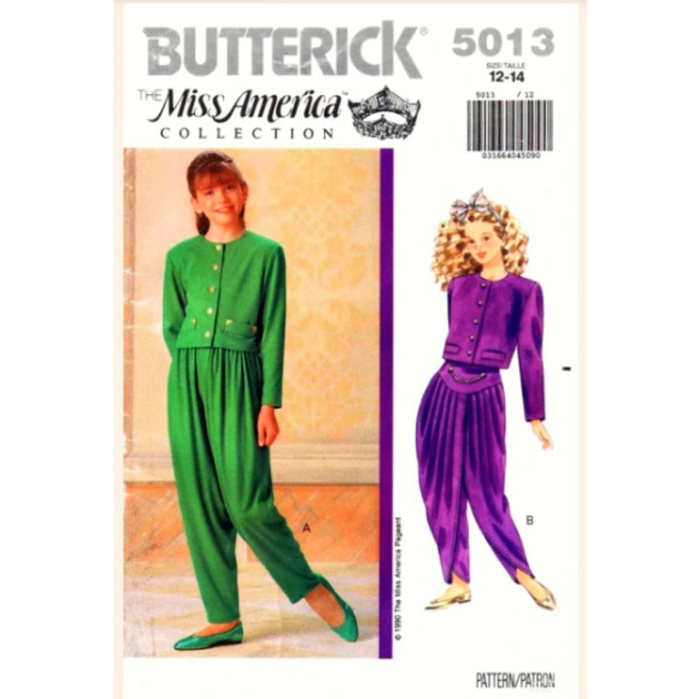 Butterick 5013 Pattern - Girls High Waist tapered Harem Pants & Bolero Top